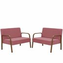 Ver imagem 1 de Kit Poltrona Decorativa 2 Namoradeiras de 2 Lugares Jade Braço Madeira D Salla Suede Rosa