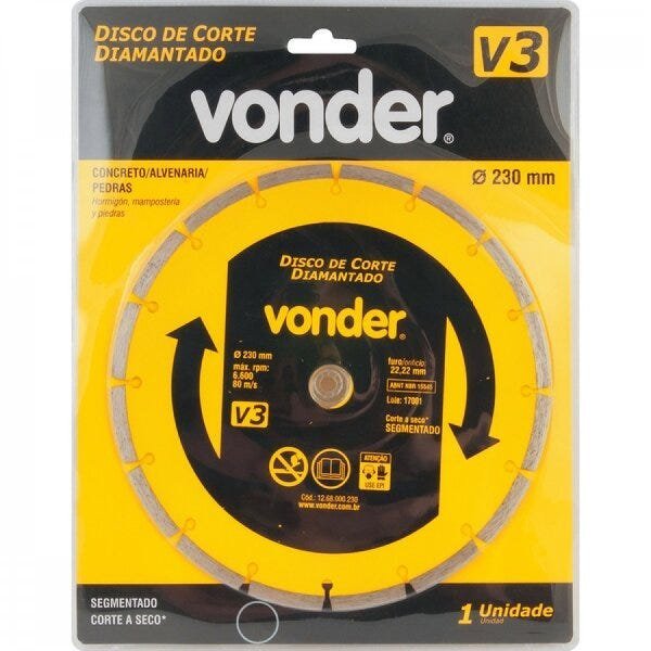 Disco de corte diamantado 230 mm segmentado V3 Vonder - 2