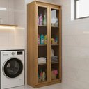Ver imagem 2 de Armario Multiuso 2 Portas Vidro 160x60 Cm Am3111 Amendoa Tecno Mobili Amendoa