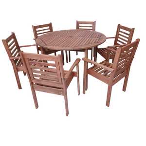 Conjunto Mesa e 6 Cadeiras Madeira Munik Furo para Ombrelone