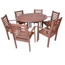 Ver imagem 2 de Conjunto de Mesa Redonda e 6 Cadeiras Poltronas Empilháveis Madeira Maciça Munik Furo para Ombrelone