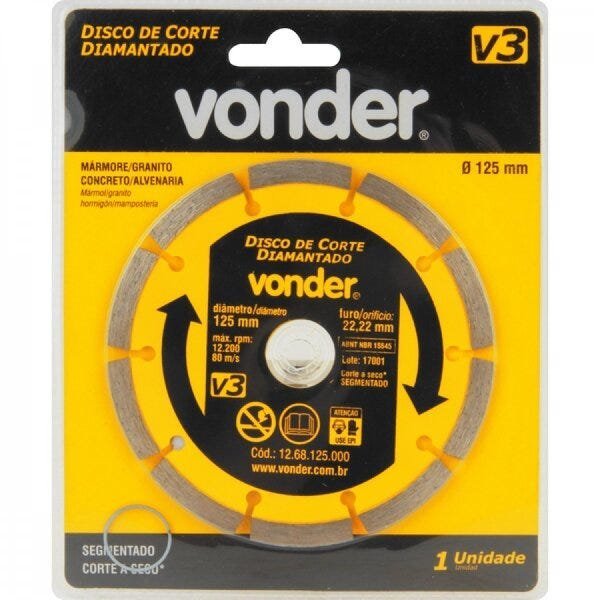 Disco de corte diamantado 125 mm segmentado V3 Vonder - 2