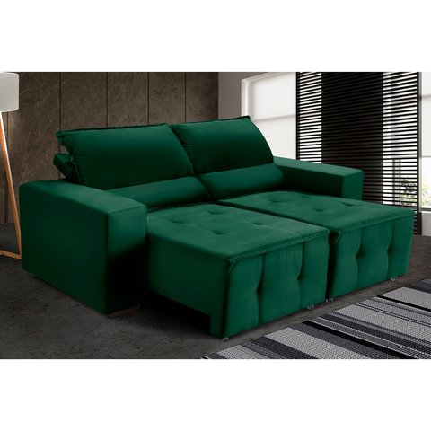 Sofá Alamo Retratil e Reclinável 1,72 Mts Veludo Verde