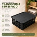 Ver mais imagens de Kit 2 Caixa Organizadora Grande Empilhavel Preta Cesto com Tampa 10,8L Vazado Multiuso Guarda Roupa
