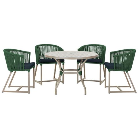 Mesa com 4 Cadeiras de Jantar Roma 100cm e Noronha em Aluminío Fendi Corda Nautica Estofado 12 Trama