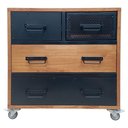 Ver imagem 1 de Cômoda Industrial de Madeira Maciça com 4 Rodízios e 4 Gavetas Revestidas de Ferro