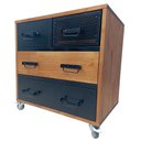 Ver imagem 3 de Cômoda Industrial de Madeira Maciça com 4 Rodízios e 4 Gavetas Revestidas de Ferro