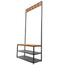 Ver imagem 1 de Cabideiro Industrial - Assento de Madeira, 5 Ganchos e 2 Prateleiras de Chapas de Ferro