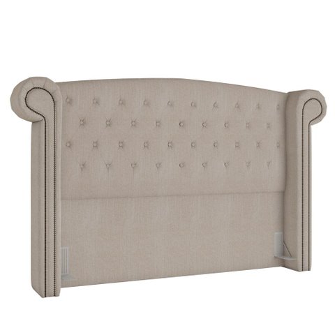 Cabeceira Cama Box Casal com Tachas 140 cm Sofia P05 Linho Creme - Lyam Decor