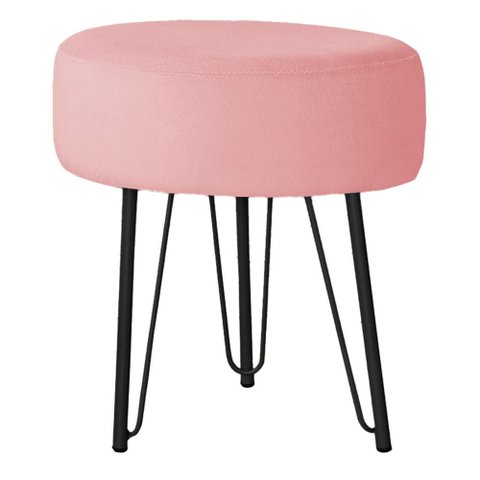 Puff Redondo para Quarto e Sala de Estar Tripe Base Ferro Preto Veludo