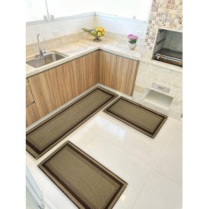 Jogo Tapete Cozinha Kit 3 Peças Sisal Antiderrapante Ks-81
