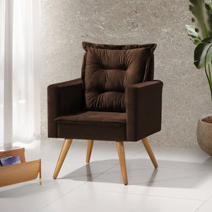 Poltrona Cancun Decorativa para Recepção Estofado Linho Marrom Pés Palito