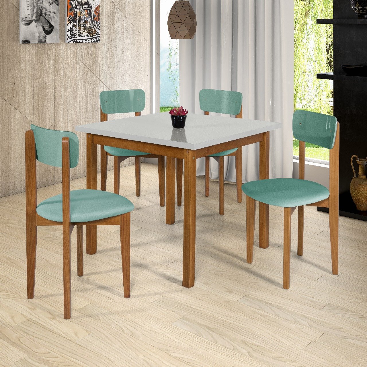 Conjunto Mesa e 4 Cadeiras para Sala de Jantar Menta