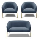 Ver imagem 1 de Sofá Namoradeira e 2 Poltronas Pé de Ferro Dourado Stella Suede D03 - D'Rossi Azul Marinho