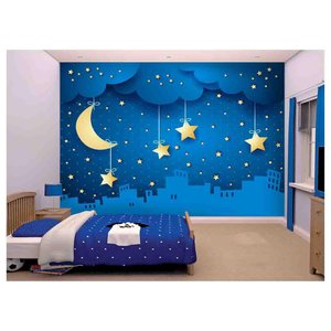 Papel De Parede Infantil Céu Estrelas Noite Azs99