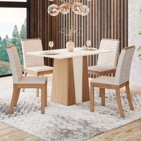 Mesa de Jantar 4 Lugares Lavínia Nature/off White/linho - Pnr Móveis
