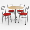 Ver imagem 1 de Mesa de Jantar Redonda 80cm Pinus com 4 Cadeiras Estofada Cinza