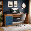 Ver imagem 1 de Mesa para Escritório Valência 3 Gavetas Azul/freijó - Politorno