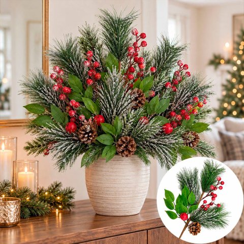 Pick Ramo Artificial Decoração Enfeite Natal 55cm Kit 6PÇS