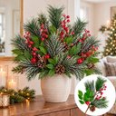 Ver imagem 1 de Pick Ramo Artificial Decoração Enfeite Natal 55cm Kit 6PÇS