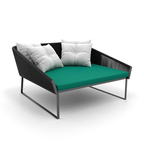 Chaise Quadrada Maldivas em Corda Náutica Preto - Tecido Lisato Esmeralda