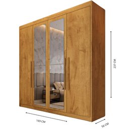 Guarda Roupa 4 Portas Aurora com Espelho Peroba - Móveis Europa - 4