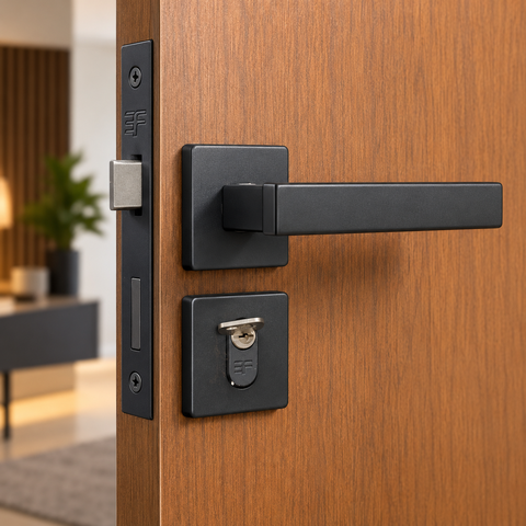 Fechadura Externa 3F 740E/117 Porta Preto Fosco Roseta Quadrada
