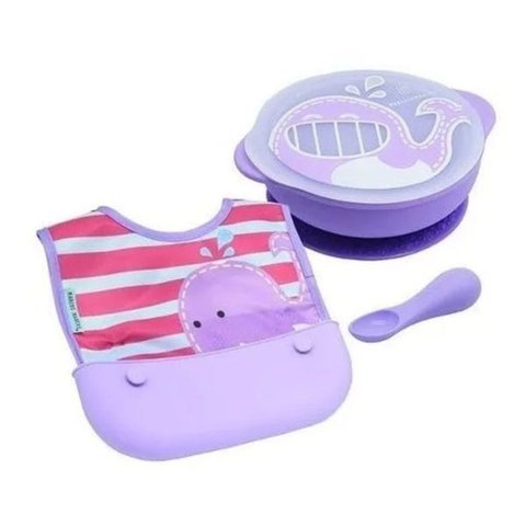 Kit Alimentação Tigela Tampa Babador Colher Marcus & Marcus