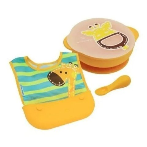 Kit Alimentação Tigela Tampa Babador Colher Marcus & Marcus