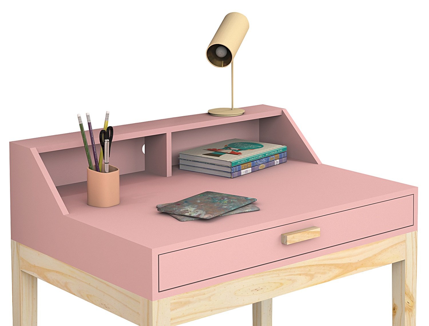 Mesa de Estudo Infantil Pés de Madeira Gaveta Nicho Mdf com Cadeira para Quarto:rosa - 3