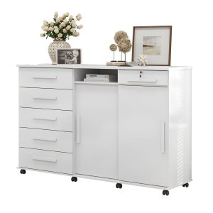 Cômoda Max Branco 02 Portas Correr 06 Gavetas com Chaves, Porta Joia e Espelhos - Lukaliam 903498