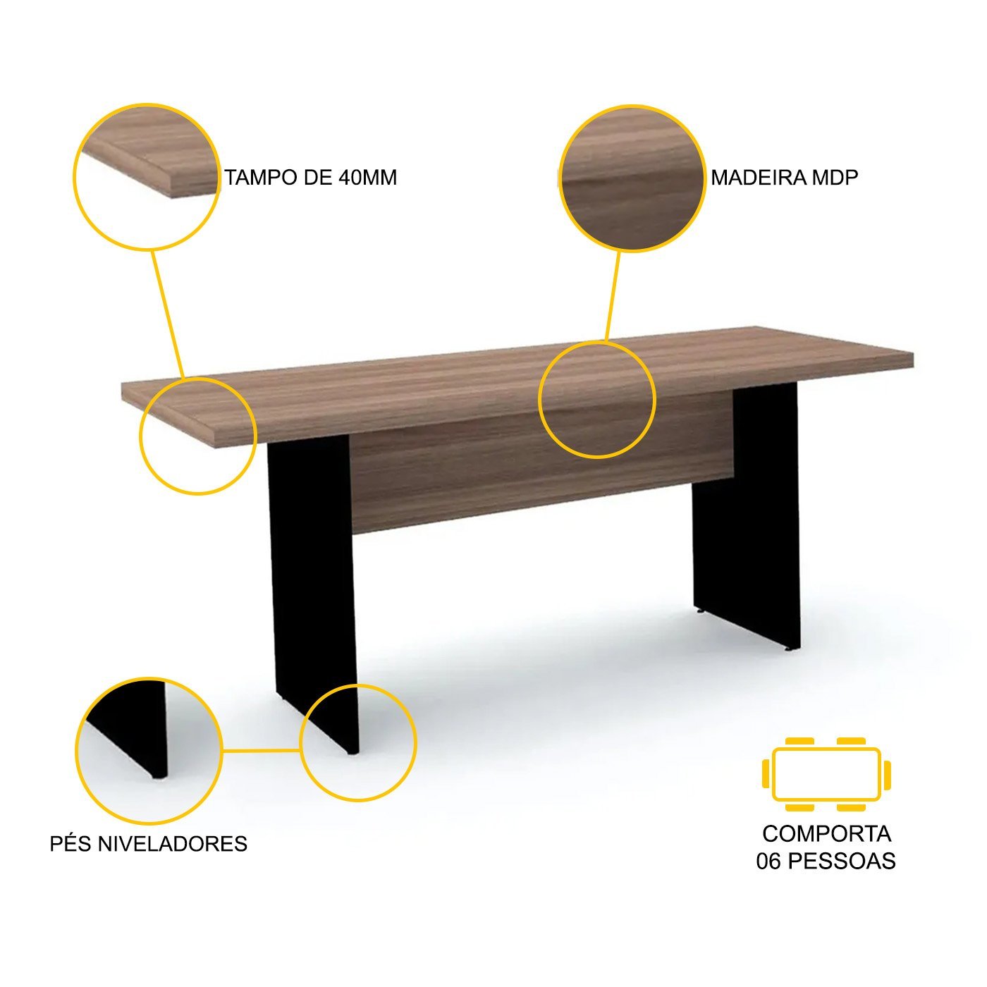 MESA DE REUNIÃO RETANGULAR PANDIN PE40 - WALNUT MR2000PE40 - 3