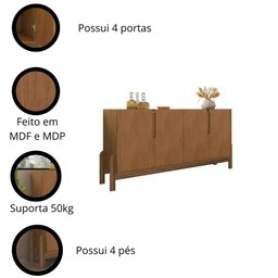 Buffet Aparador 170cm 4 Portas Lizz Casa D Cedro - 5