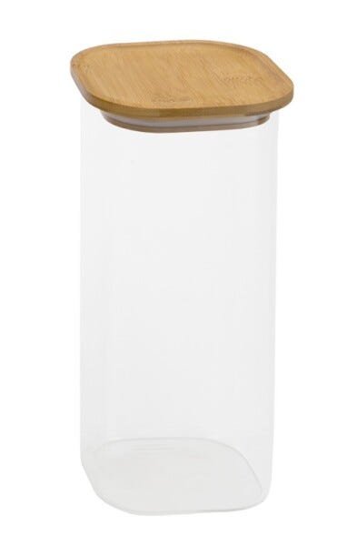 Pote de Vidro Hermético Quadrado com Tampa Bambu 1,900 ml