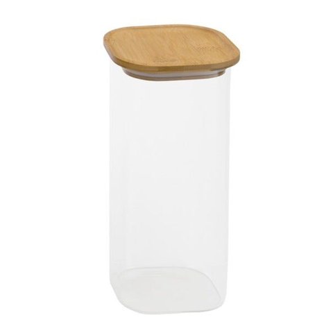 Pote de Vidro Hermético Quadrado com Tampa Bambu 1,900 ml
