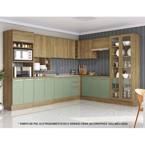 Armário de Cozinha Modulada Completa de Canto 14 Peças 3,29x2,58m Botanic Kappesberg