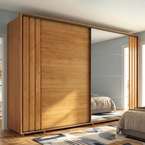 Guarda-Roupa Casal com Espelho 100% MDF 2 Portas de Correr 8 Gavetas Cumaru Marrom Dali