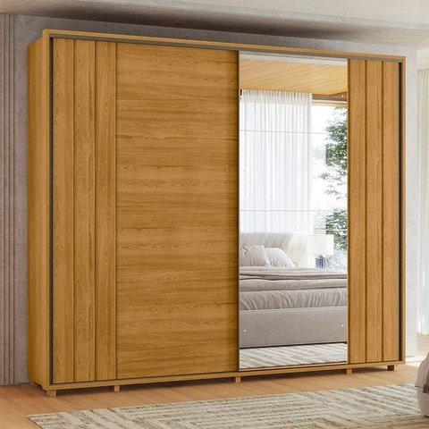 Guarda-Roupa Casal 2 Portas Correr 100% MDF 8 Gavetas Cabideiro Extensível com Espelho e Pés Dali