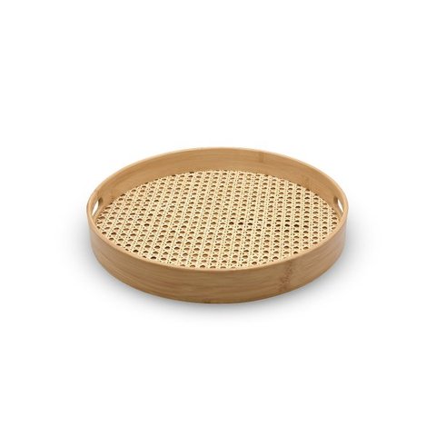 Bandeja Redonda em Bambu com Palha Indiana