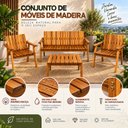 Ver imagem 4 de Conjunto Bancos Rústicos 3 Lugares, 2 Poltronas e Mesa de Apoio Jardim Madeira Maciça