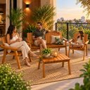 Ver imagem 5 de Conjunto Bancos Rústicos 3 Lugares, 2 Poltronas e Mesa de Apoio Jardim Madeira Maciça