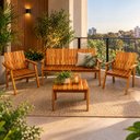 Ver imagem 1 de Conjunto Bancos Rústicos 3 Lugares, 2 Poltronas e Mesa de Apoio Jardim Madeira Maciça