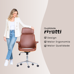 Cadeira Giratória Coimbra Rivatti em Madeira Poliuretano Marrom Base Rodizio Cromado - 9