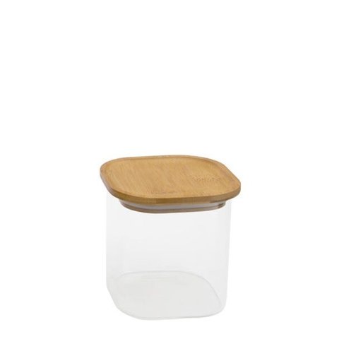 Pote de Vidro Hermético Quadrado com Tampa Bambu 800 Ml
