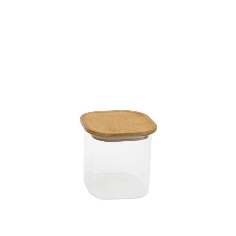 Pote de Vidro Hermético Quadrado com Tampa Bambu 800 Ml