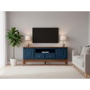 Ver imagem 1 de Rack Hanover 2 Portas 2 Gavetas + Nicho Pés Luis Xv 75 X 195 X 40 Cm (a X L X P) - Cor Azul/imbuia