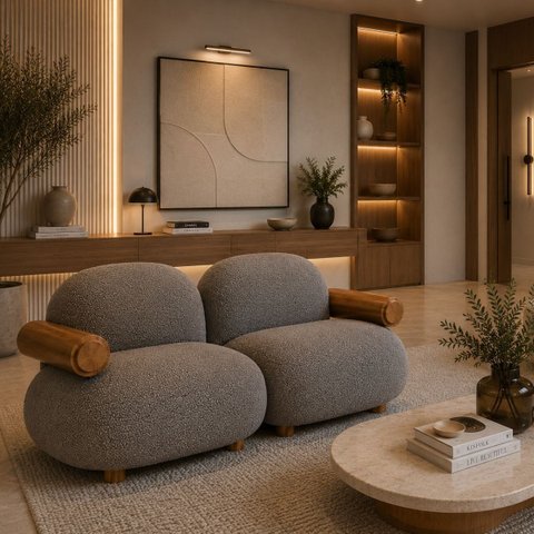 Sofá Leaf 180 cm 2 Lugares Orgânico Luxo Sala de Estar:Bouclê Cinza Escuro