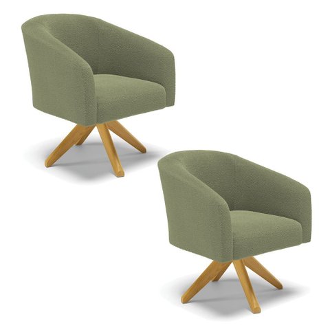 Poltrona Decorativa Giratória Ma30 Kit 2 Stella Bouclê Pistache D03 - D’Rossi