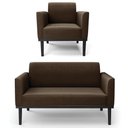 Ver imagem 1 de Sofá Namoradeira e 1 Poltrona Base Madeira Preto Maressa Suede Marrom - Ibiza
