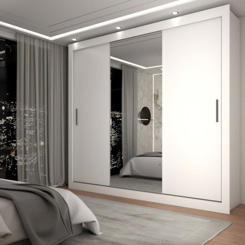 Guarda-roupa Casal Del Plata 3 Portas 4 Gavetas com Espelho Branco- Panorama Móveis